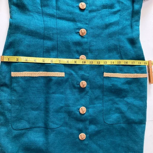 Liz Claiborne Vintage Linen Maxi Dress Womens 10 Green 90s Button Front Pockets - Picture 12 of 16